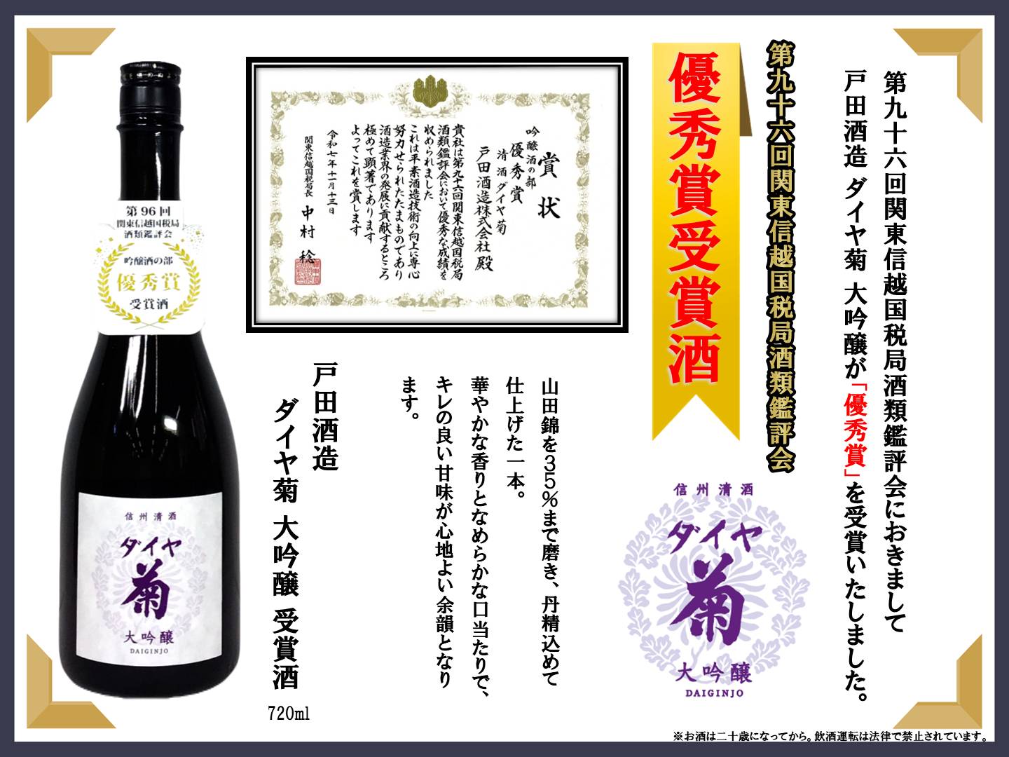 第96回関東信越国税局酒類鑑評会受賞